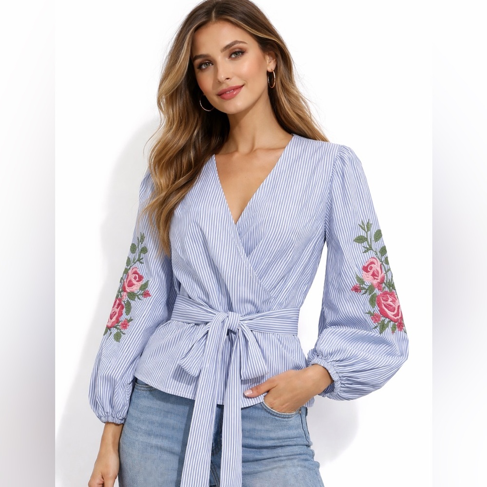INC XS women’s top wrap pinstripes NWOT. Will also fit a small.